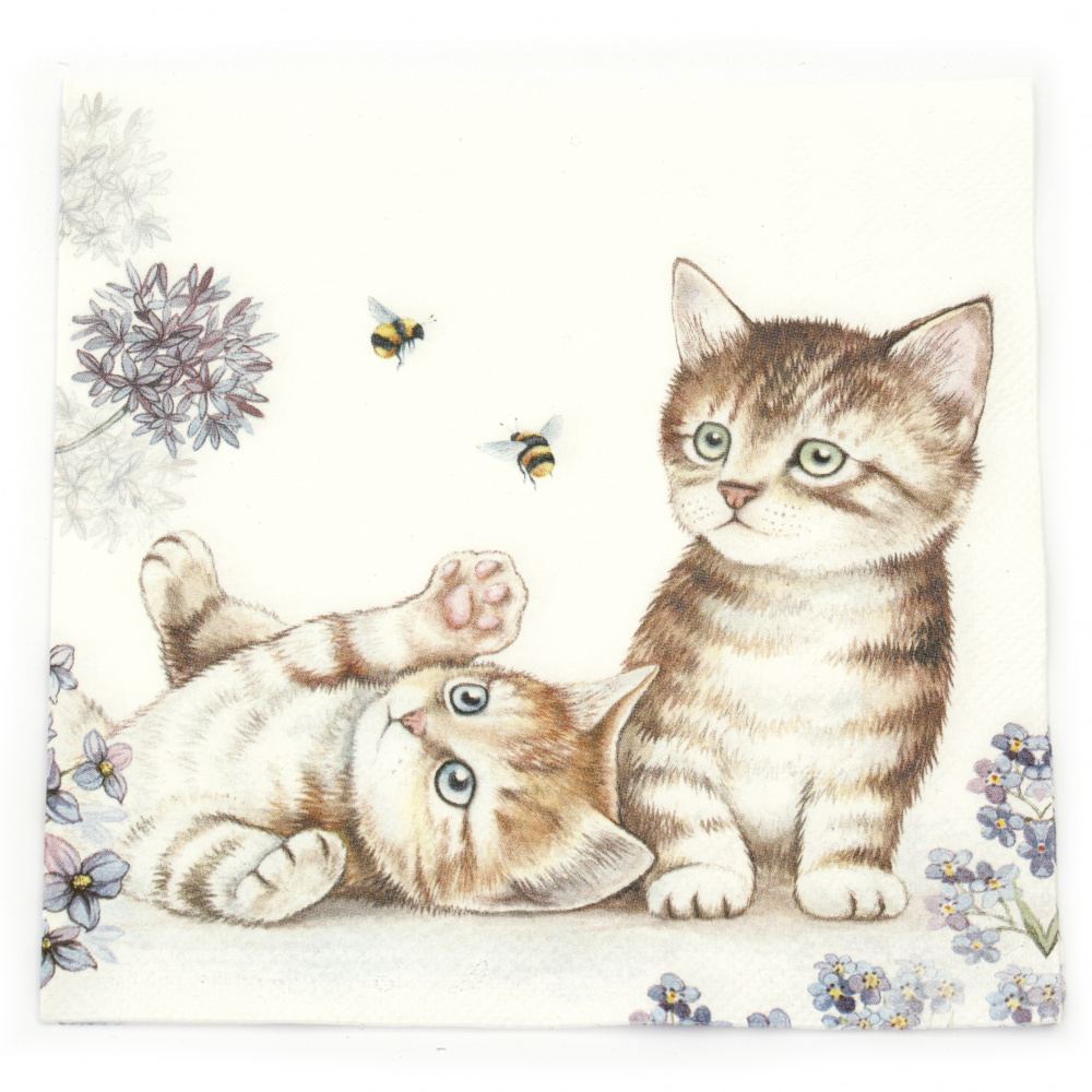 Decoupage napkin Ambiente 33x33 cm three-layer Cats and Bees - 1 piece