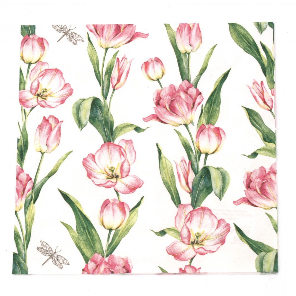 Χαρτοπετσέτα ti-flair 33x33 cm τριών στρώσεων Chaines de Tulipes pink -1 τεμάχιο