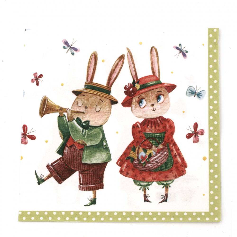 Decoupage napkin - Ti-flair 33x33 cm three-ply Rabbit Couple with Butterflies - 1 piece