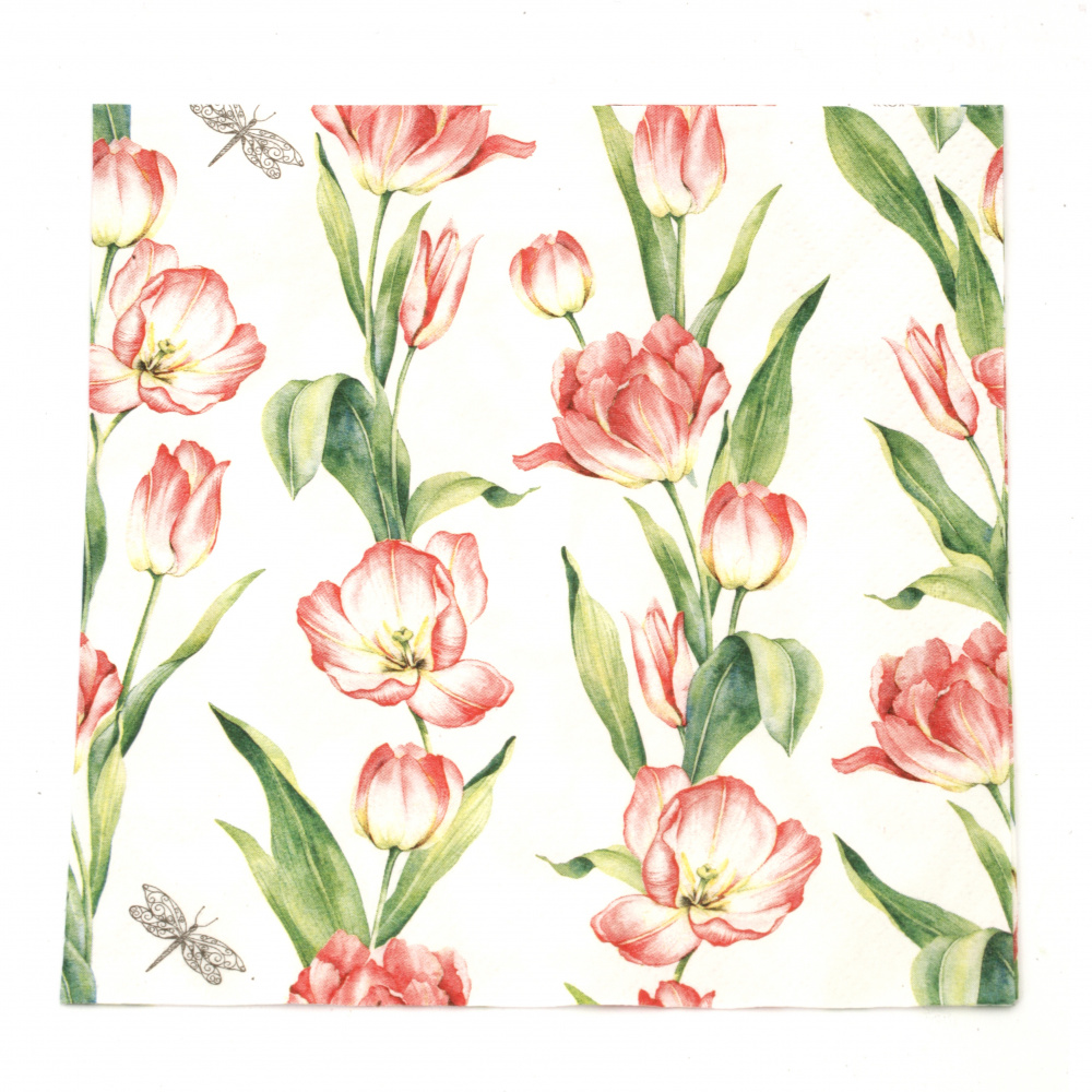 Decoupage napkin - Ti-flair 33x33 cm three-ply Chaines de Tulipes red - 1 piece