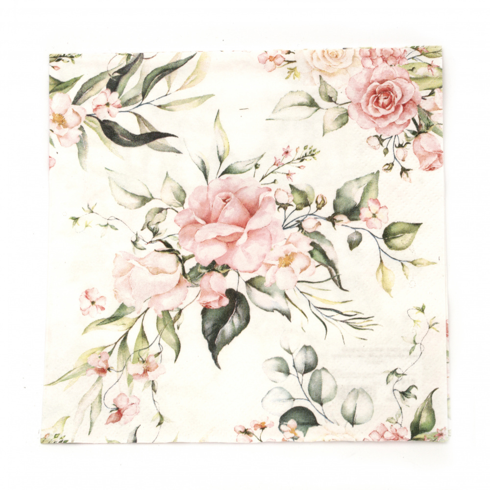 Servetel ti-flair 33x33 cm in trei straturi Blush Pink Bouquet -1 bucata