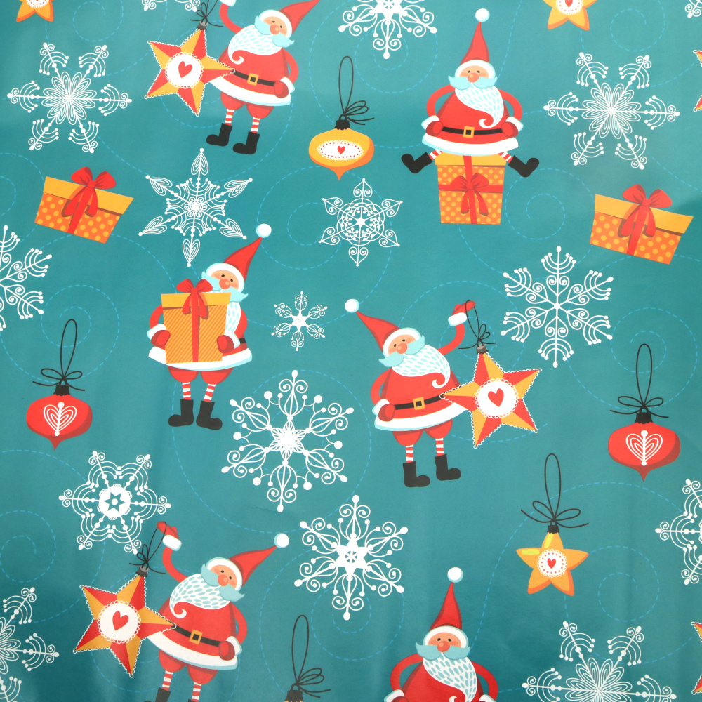 Hartie de ambalat 510x750 mm Moș Craciun cu un sac albastru