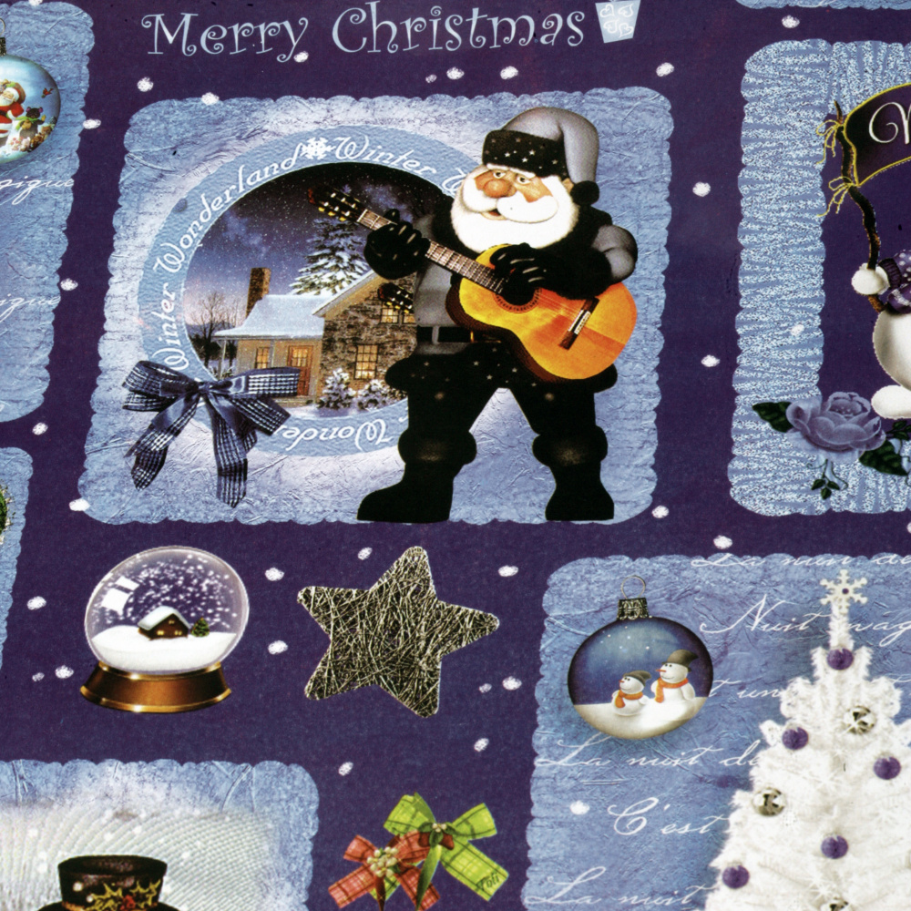 Хартия опаковъчна 510x750 мм Дядо Коледа с китара цвят син