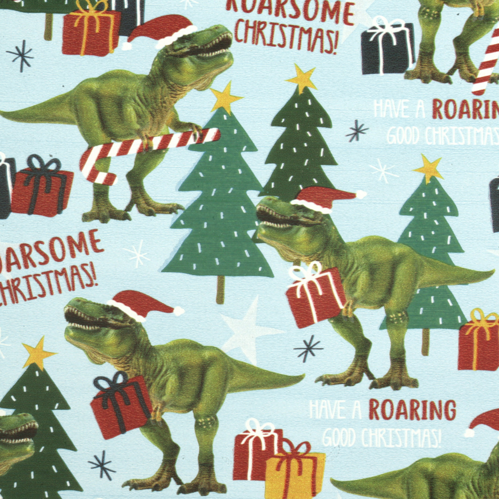 Χαρτί περιτυλίγματος 70x200 εκ. Χριστουγεννιάτικο θέμα με δεινόσαυρους και έλατα 