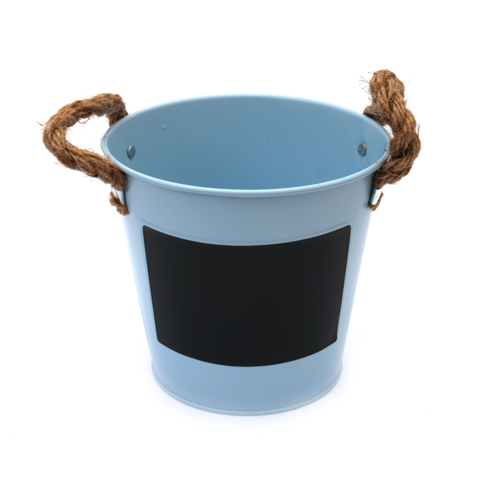 Decorative Metal Bucket with Chalkboard Label and Hemp Handles 120x130 mm, color blue