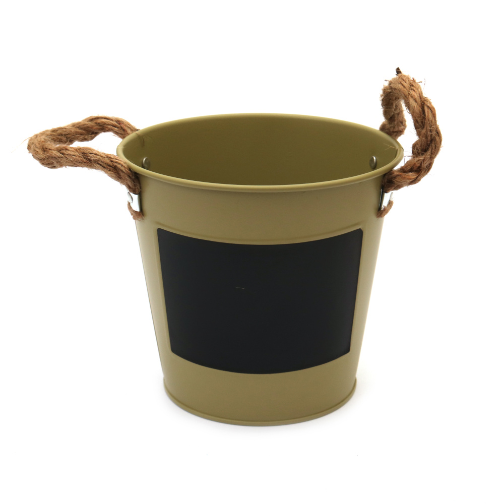 Decorative Metal Bucket with Chalkboard Label and Hemp Handles 120x130 mm, color green