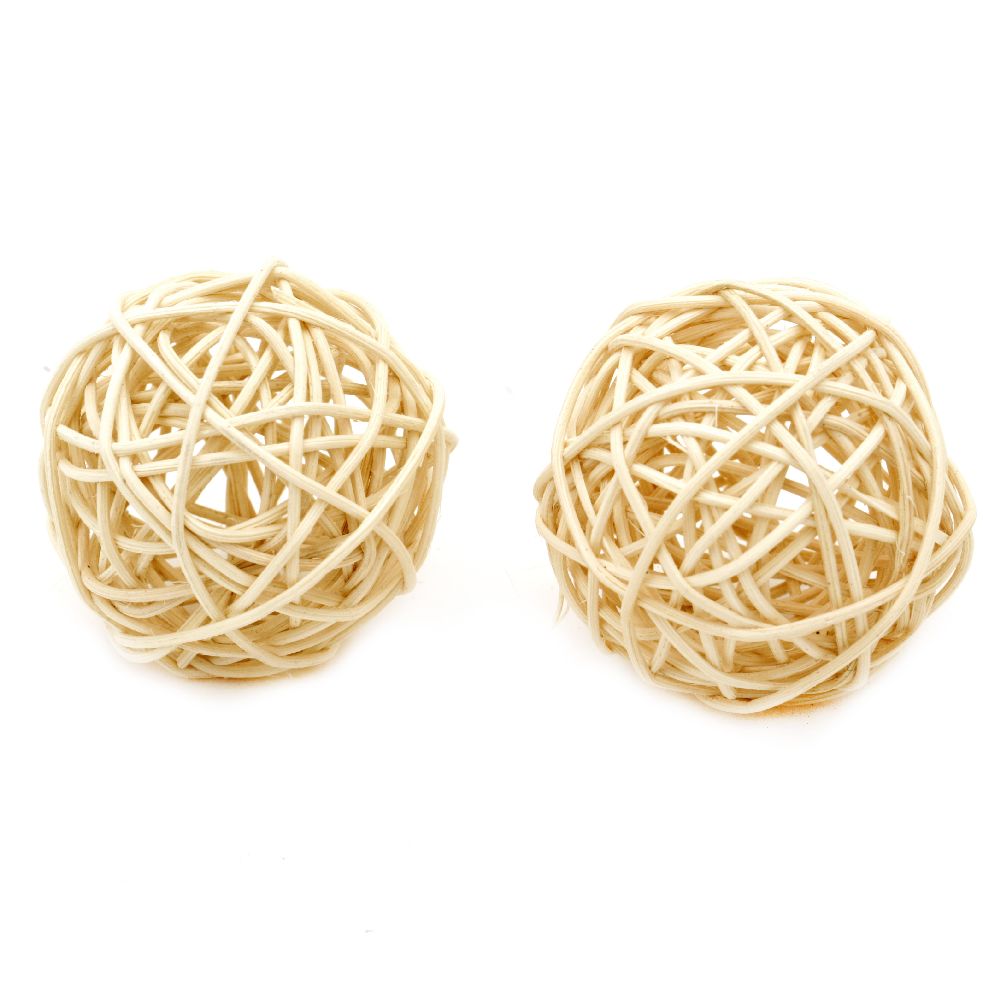 Rattan Ball, Wooden, Decoration, Craft Projects, DIY 50 mm beige light - 2 pieces