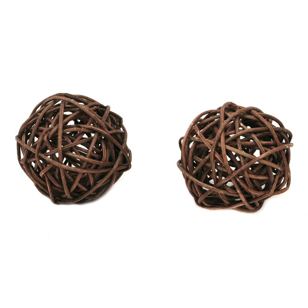 Rattan Ball, Wooden, Decoration, Craft Projects, DIY 50 mm brown -2 pieces