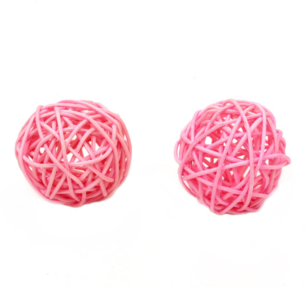 Rattan Ball, Wooden, Decoration, Craft Projects, DIY 50 mm pink - 2 pieces
