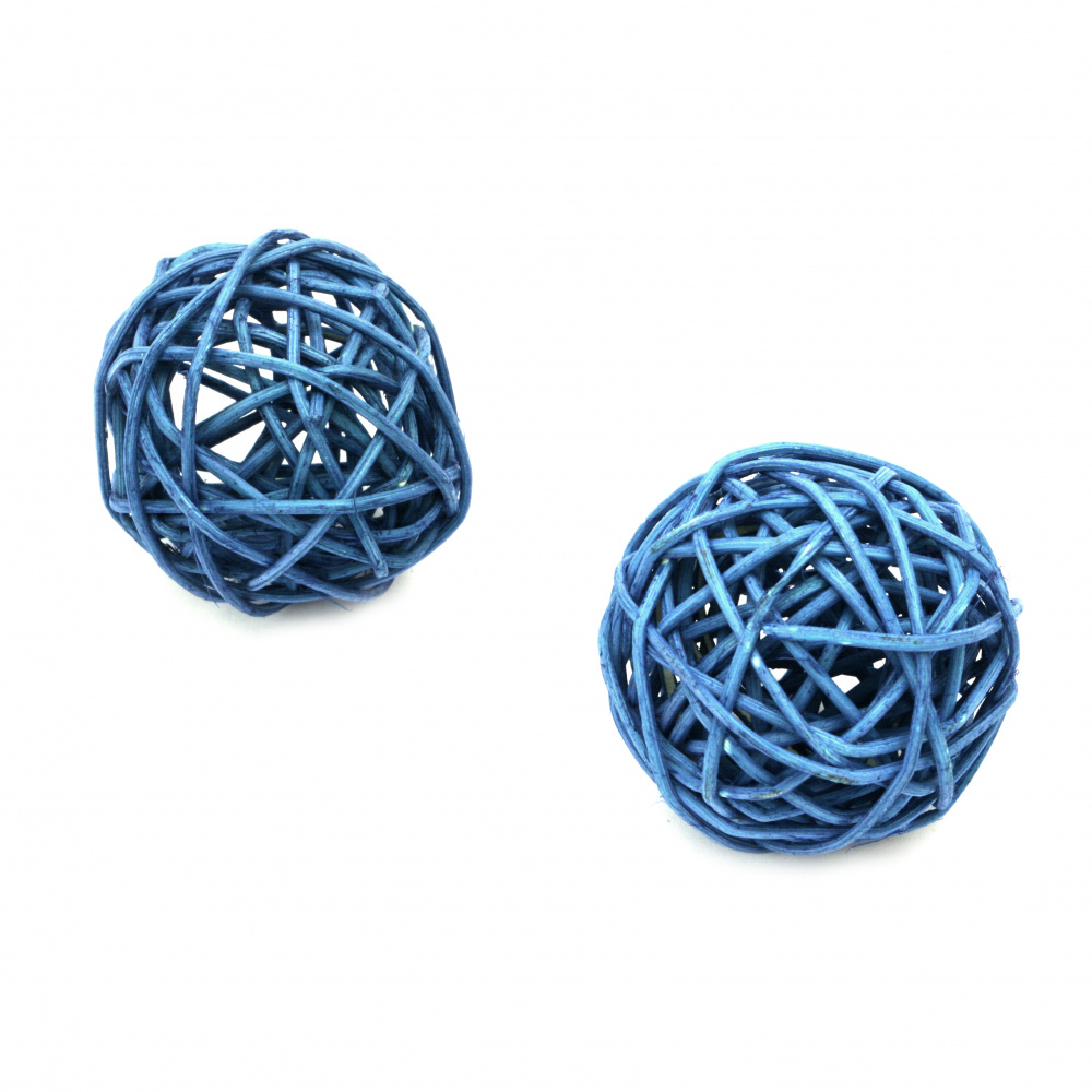 Rattan Ball, Wooden, Decoration, Craft Projects, DIY 50 mm blue - 2 pieces