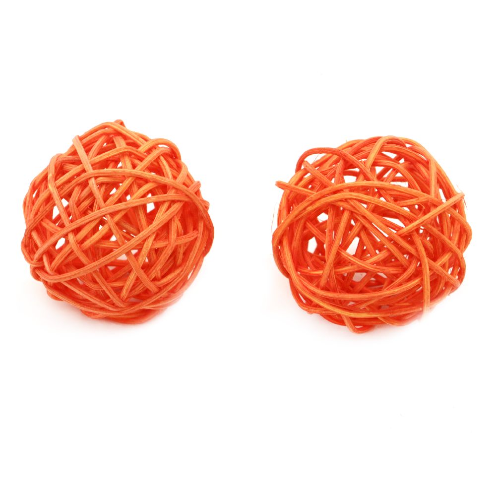 Rattan Ball, Wooden, Decoration, Craft Projects, DIY 50 mm orange - 2 pieces