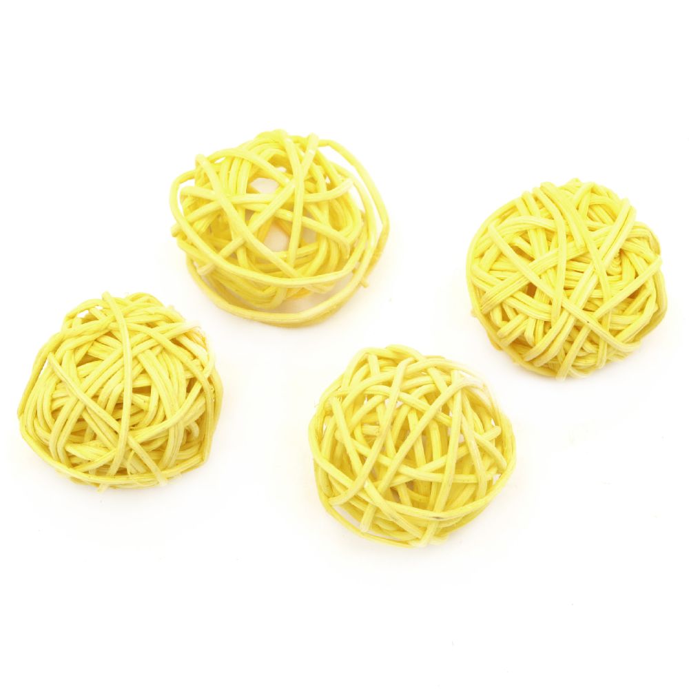 Rattan Ball, Wooden, Decoration, Craft Projects, DIY 30 mm yellow - 4 pieces