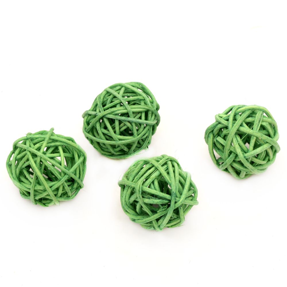 Rattan Ball, Wooden, Decoration, Craft Projects, DIY  30 mm green - 4 pieces