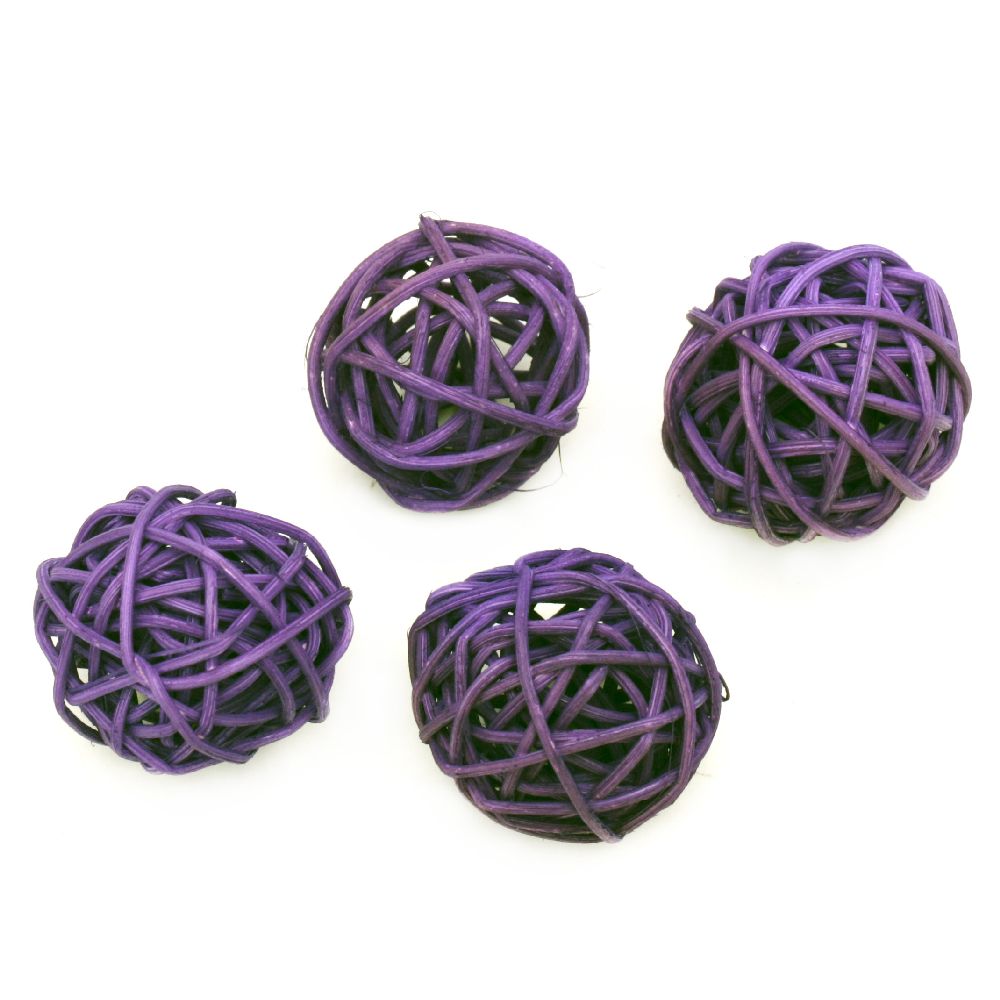 Rattan Ball, Wooden, Decoration, Craft Projects, DIY  30 mm purple - 4 pieces