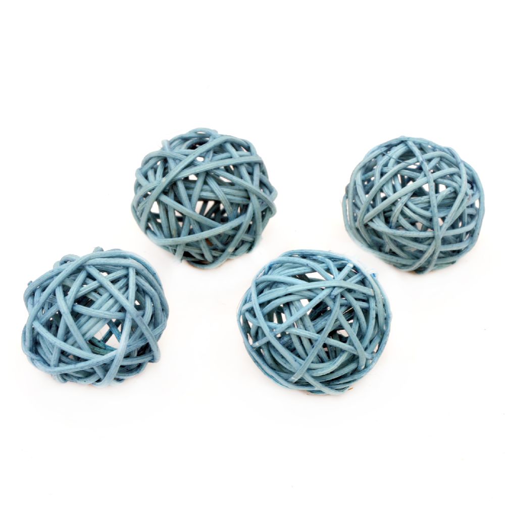 Rattan Ball, Wooden, Decoration, Craft Projects, DIY30 mm blue - 4 pieces