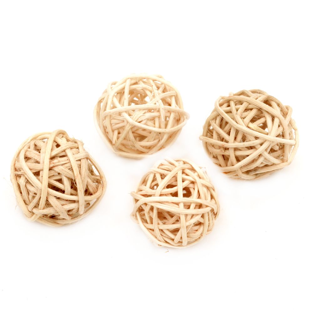 Rattan Ball, Wooden, Decoration, Craft Projects, DIY 30 mm beige light - 4 pieces
