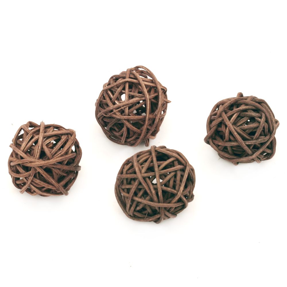 Rattan Ball, Wooden, Decoration, Craft Projects, DIY 30 mm brown - 4 pieces