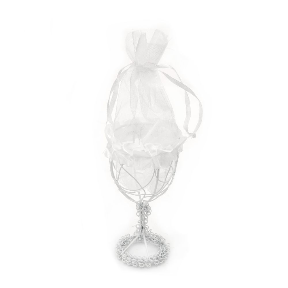 Metal Cup with Tulle, 50x100 mm in White Color