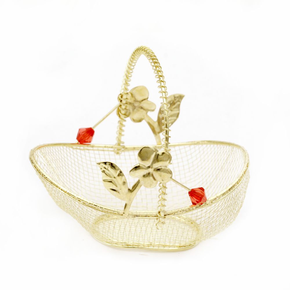 Metal basket with flower 45x85x80 mm gold color