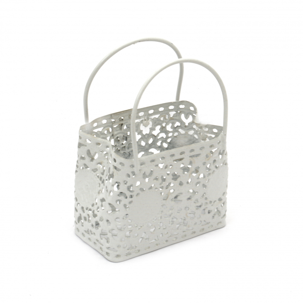 Basket Metal, Decoration Hobby DIY 60x35x85 mm color white bag