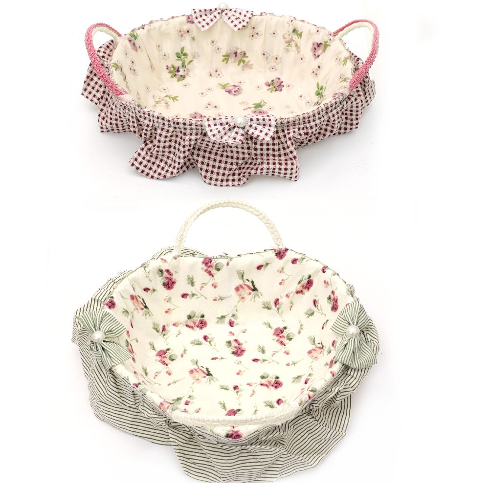 Fabric Basket for Decoration with handles 155x220x70 mm, 160x210x65 mm, 170x230x60 mm different shapes and colors