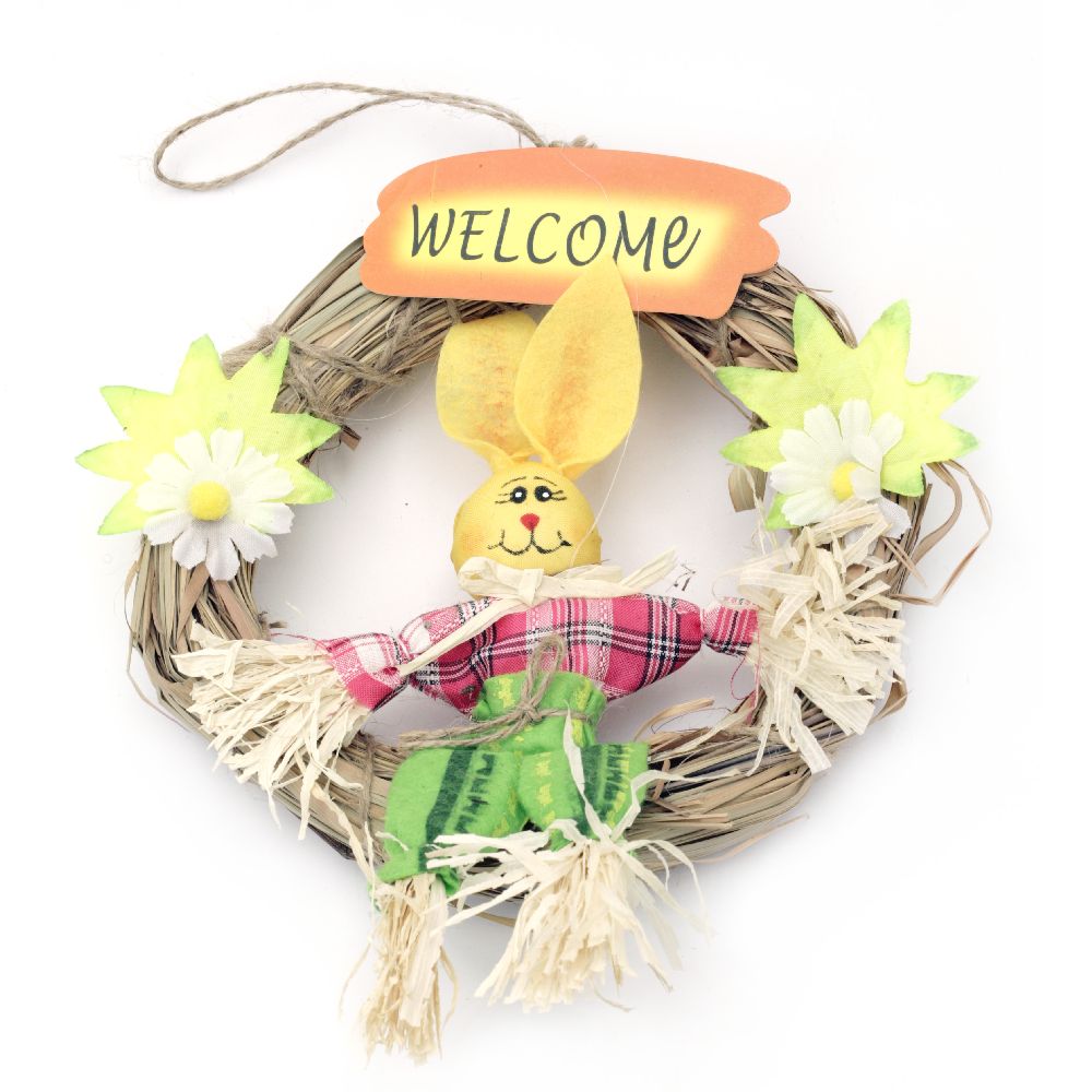 Wreath natural 160 mm with Easter decoration for hanging
