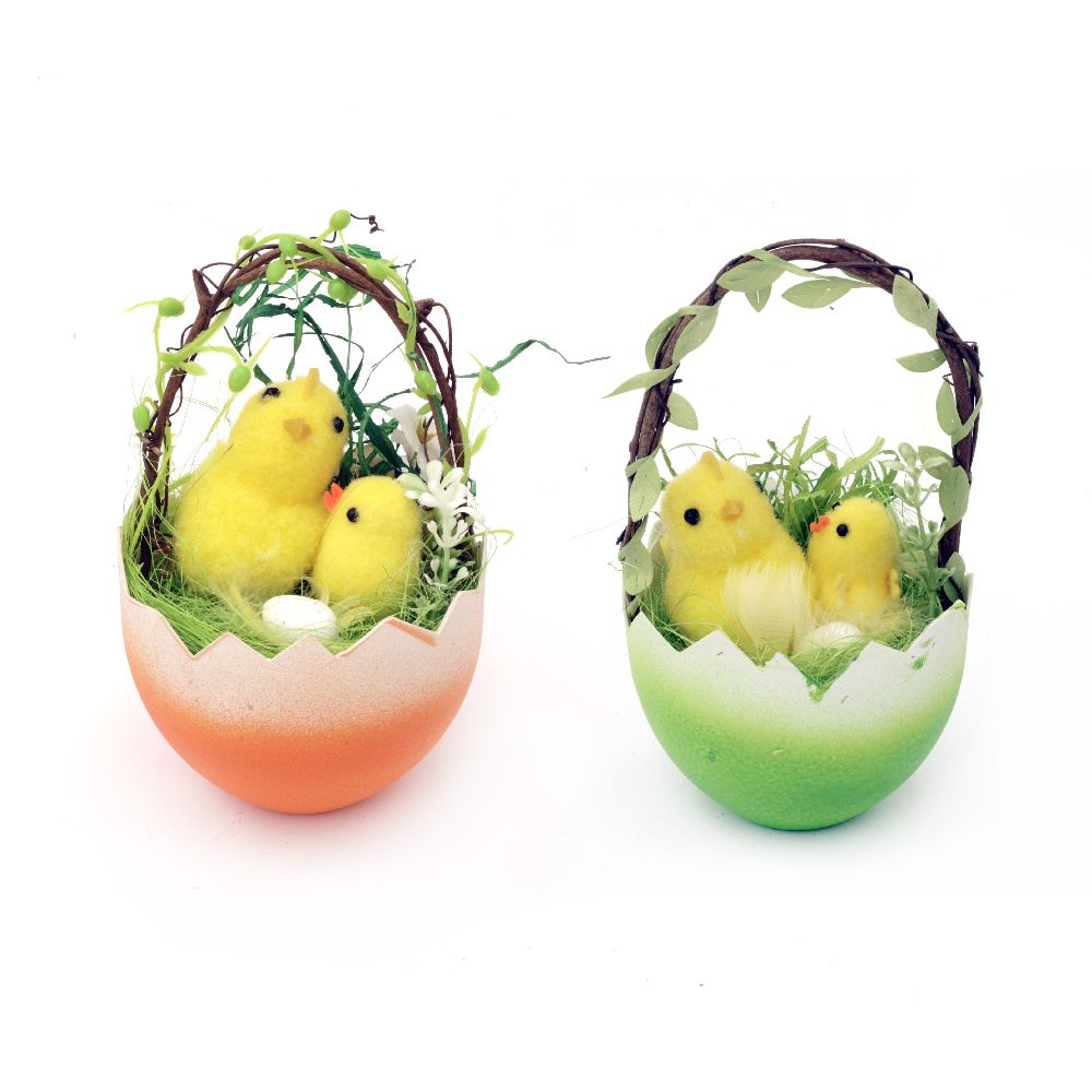 Coș de ou 80x135 mm cu decorațiuni de Paște - culori diferite