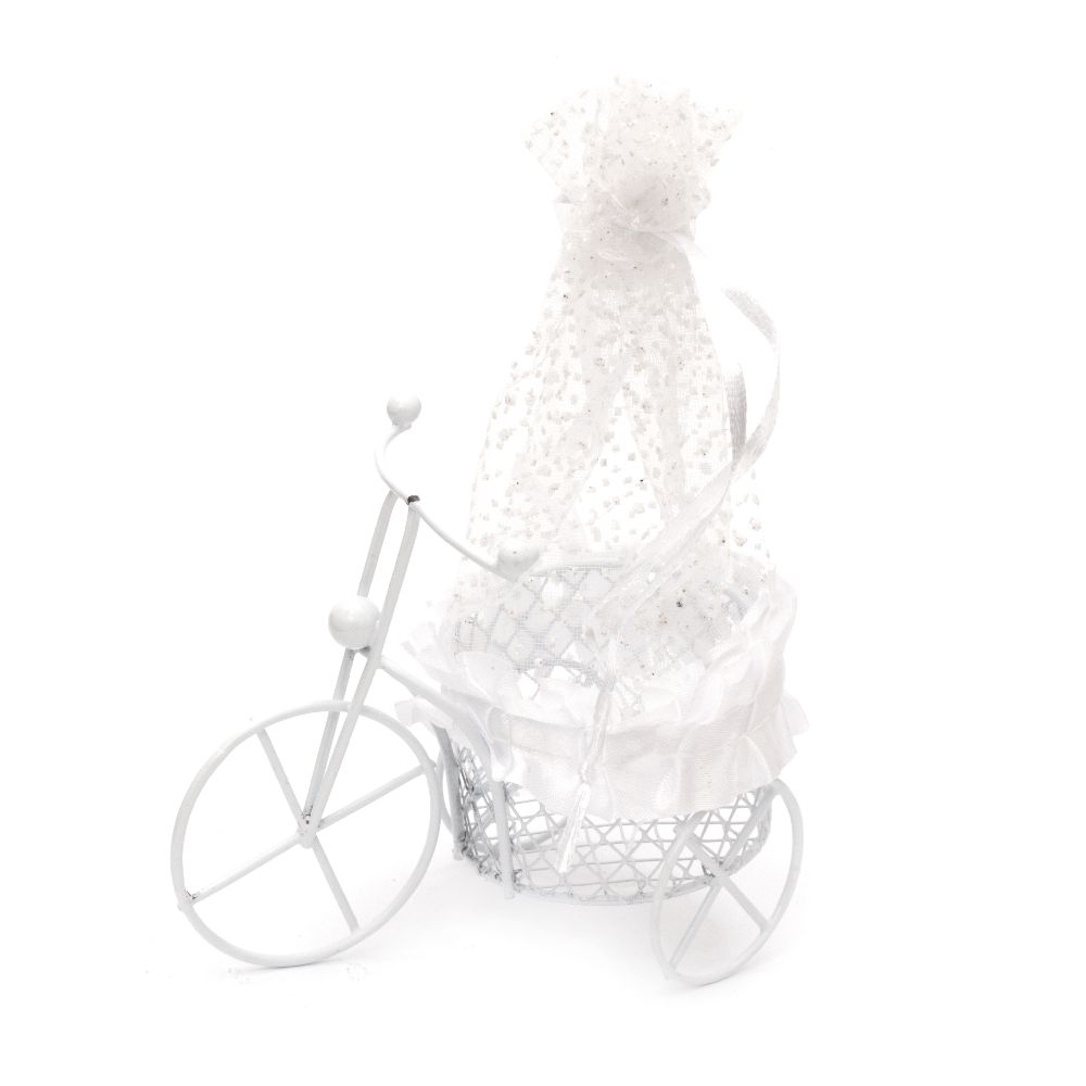 Кошница метална с тюл 100x85 мм цвят бяла колело