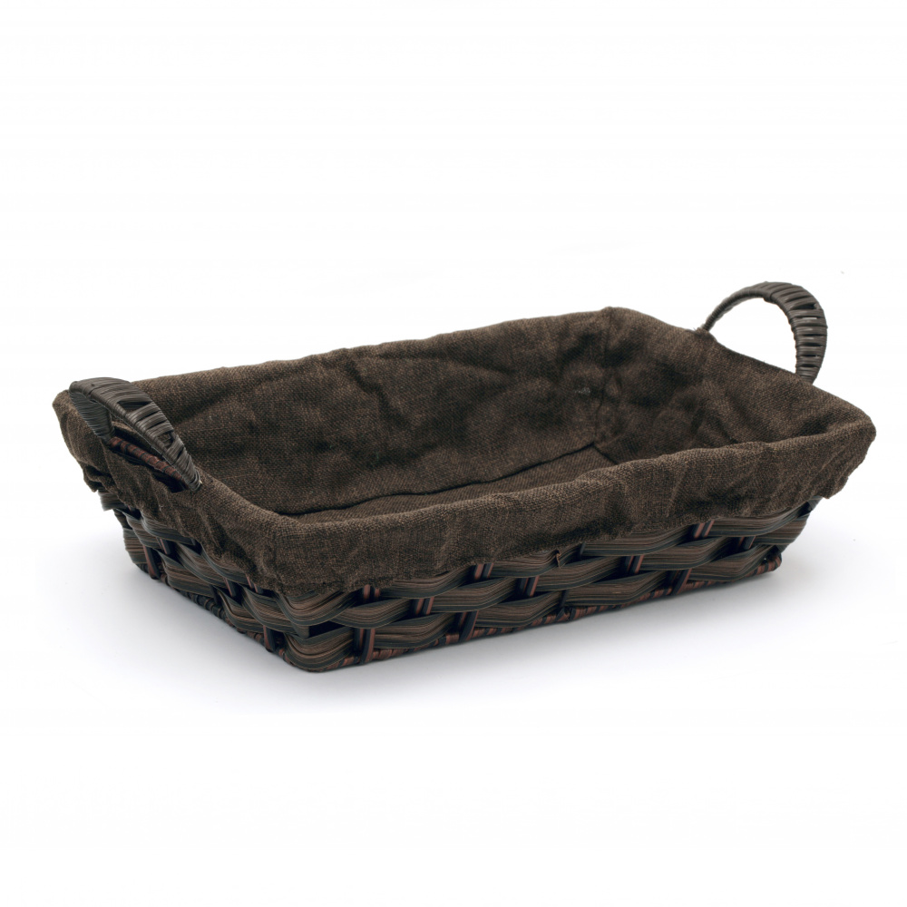 Knitted basket with handles and textile inside 360x80 mm dark brown