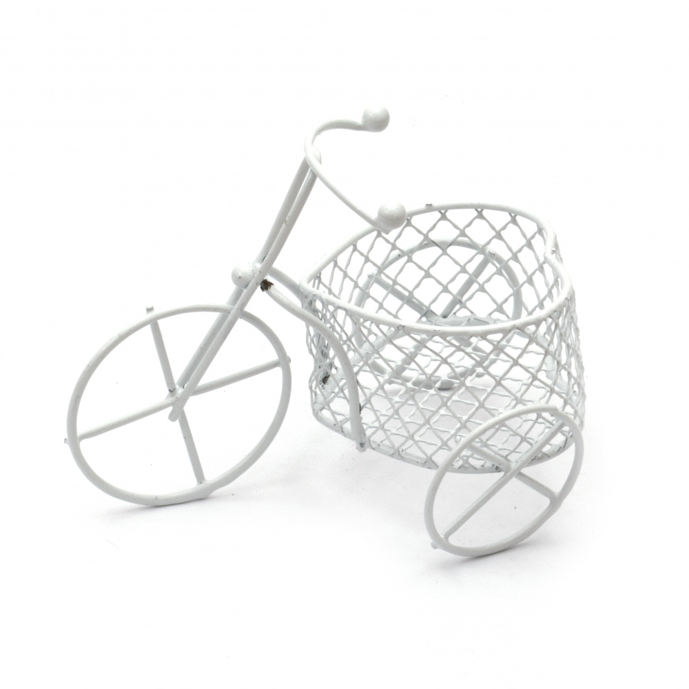 Μεταλλικό ποδήλατο με καλάθι για διακόσμηση 100x70 mm λευκό