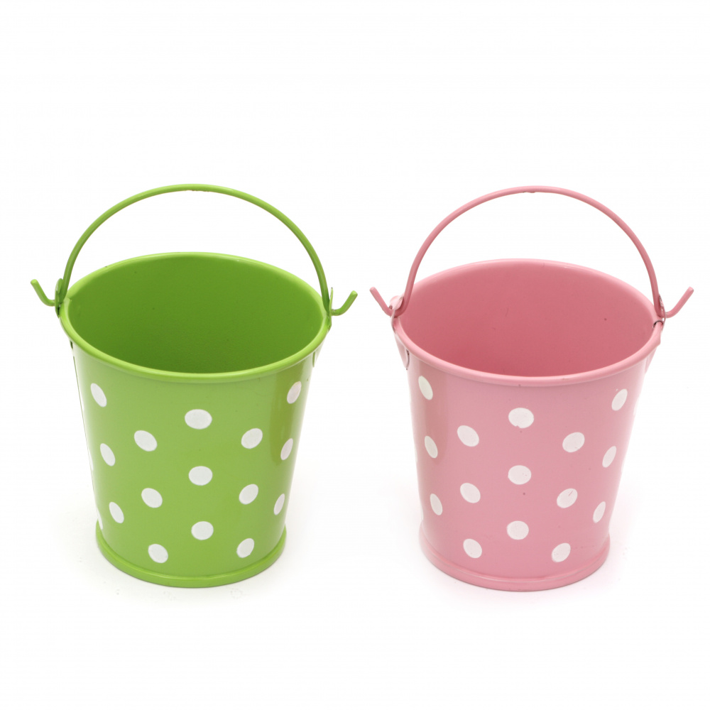 Metal bucket for decoration 60x43x53 mm in dots ASSORTED colors