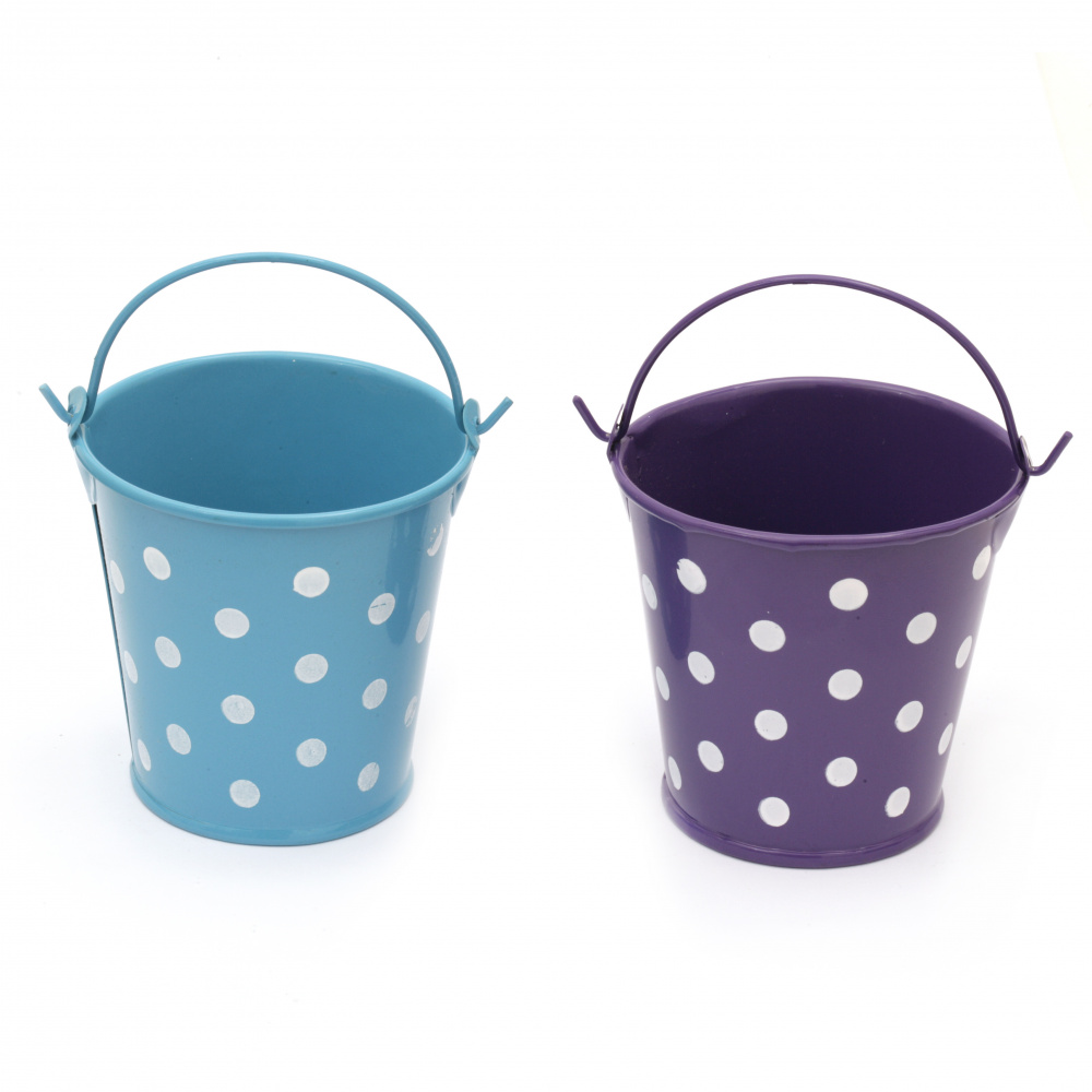 Metal bucket for decoration 60x43x53 mm in dots ASSORTED colors