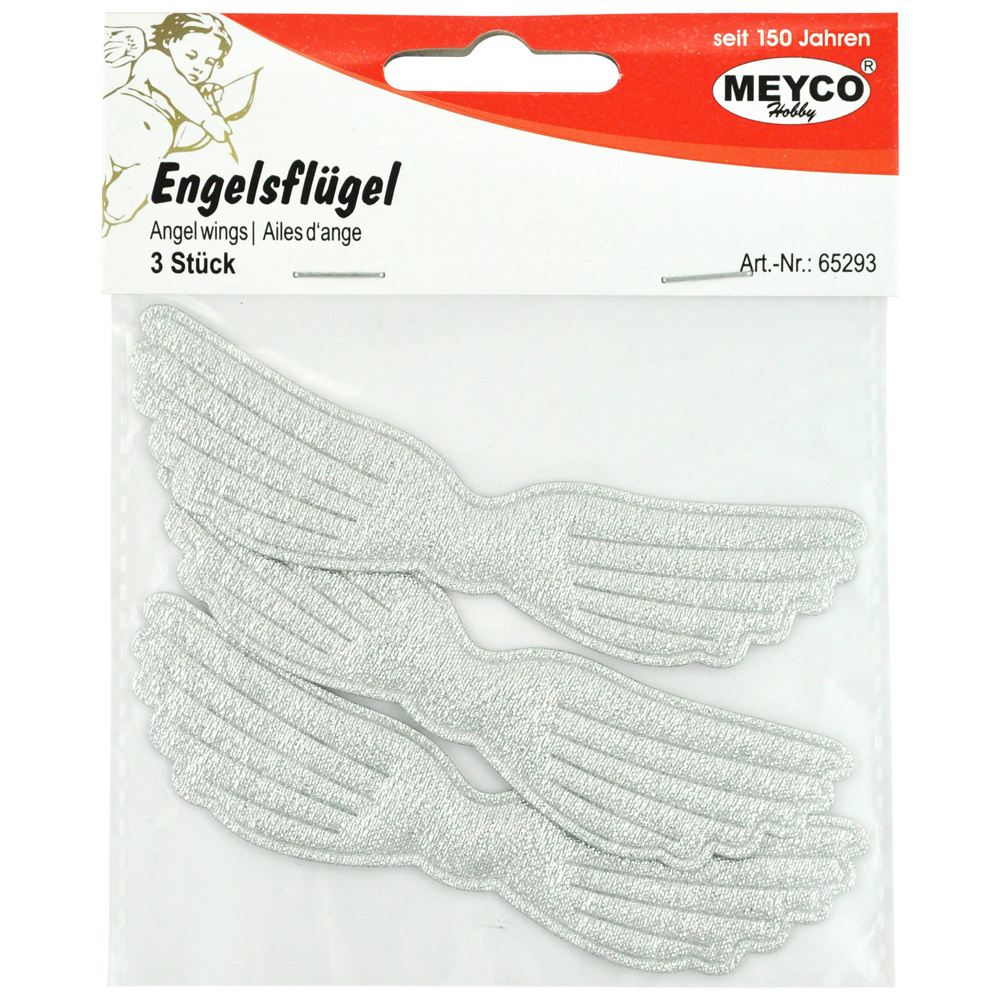 Textile Angel Wings, 10.3x2 cm, Lurex Meyco in Silver Color - Pack of 3