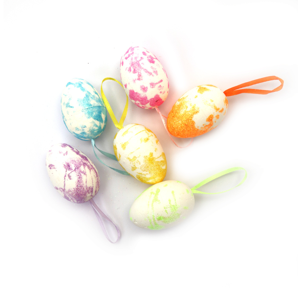 Set of Colorful Styrofoam Easter Eggs with hangers, 55x38 mm, Assorted Colors - 6 pieces