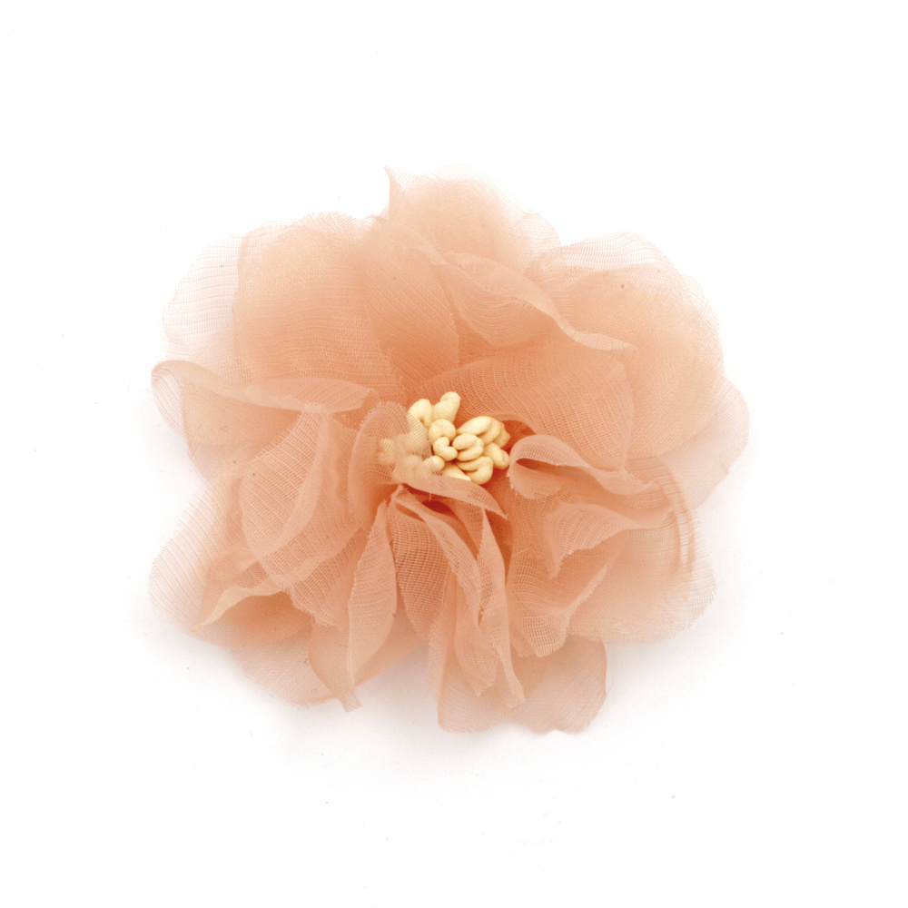 Λουλούδι από  Οργάντζα  με στήμονες 60 mm ανοιχτό ροζ