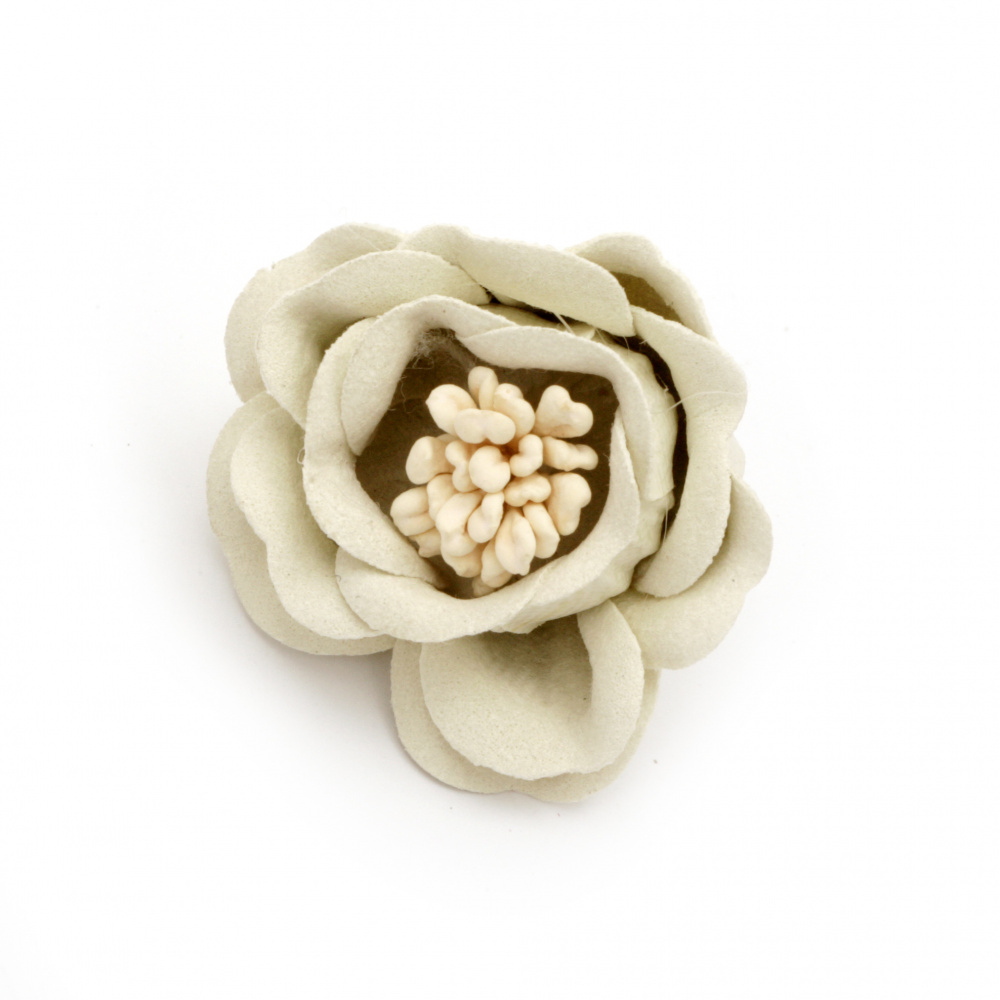 Flower made of suede paper with stamens 35x23 mm color champagne