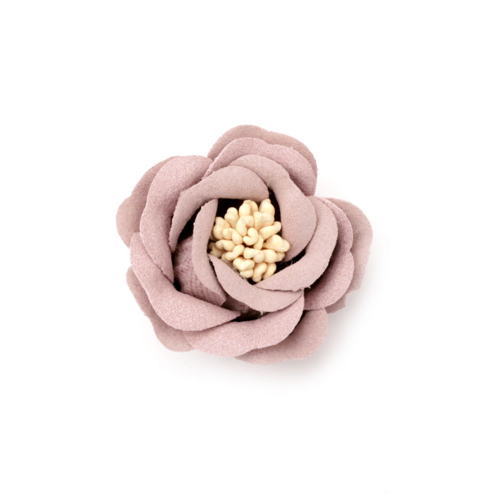 Flower made of suede paper with stamens 35x23 mm color light purple pastel