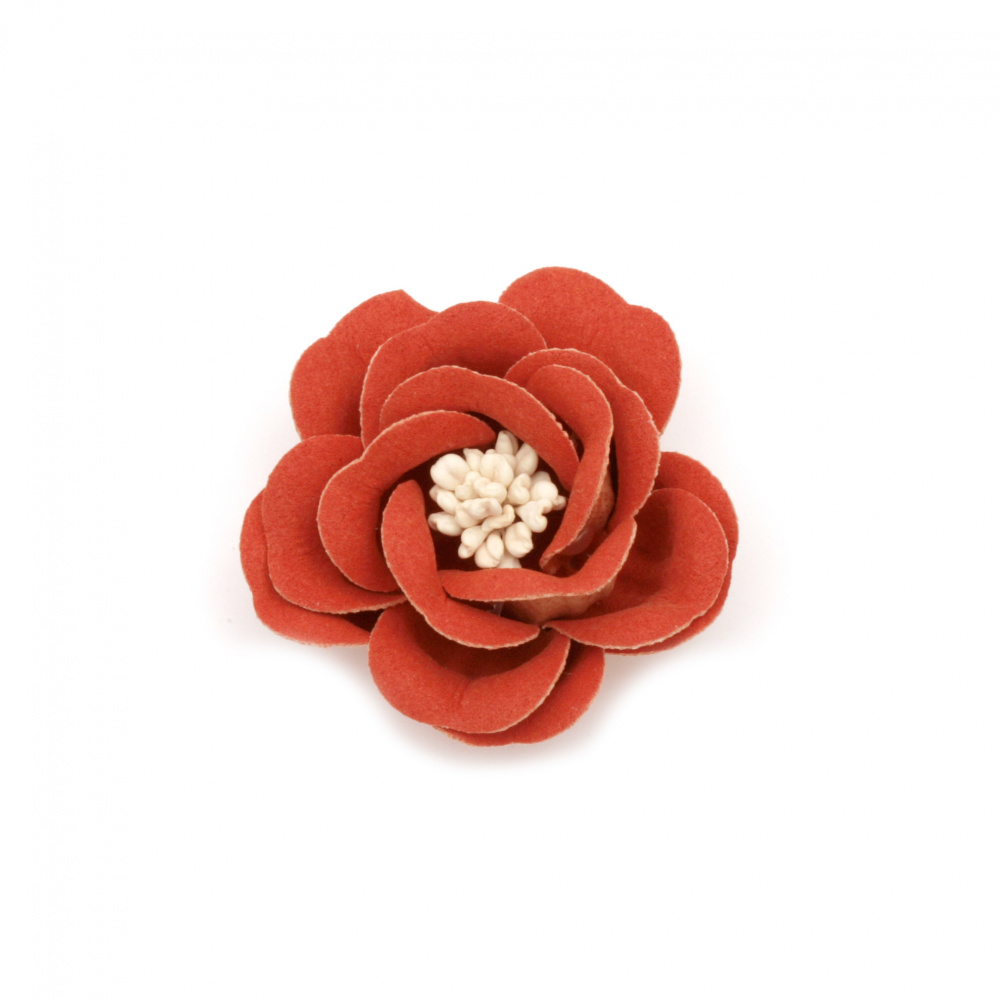 Flower made of suede paper with stamens 35x23 mm color orange pastel
