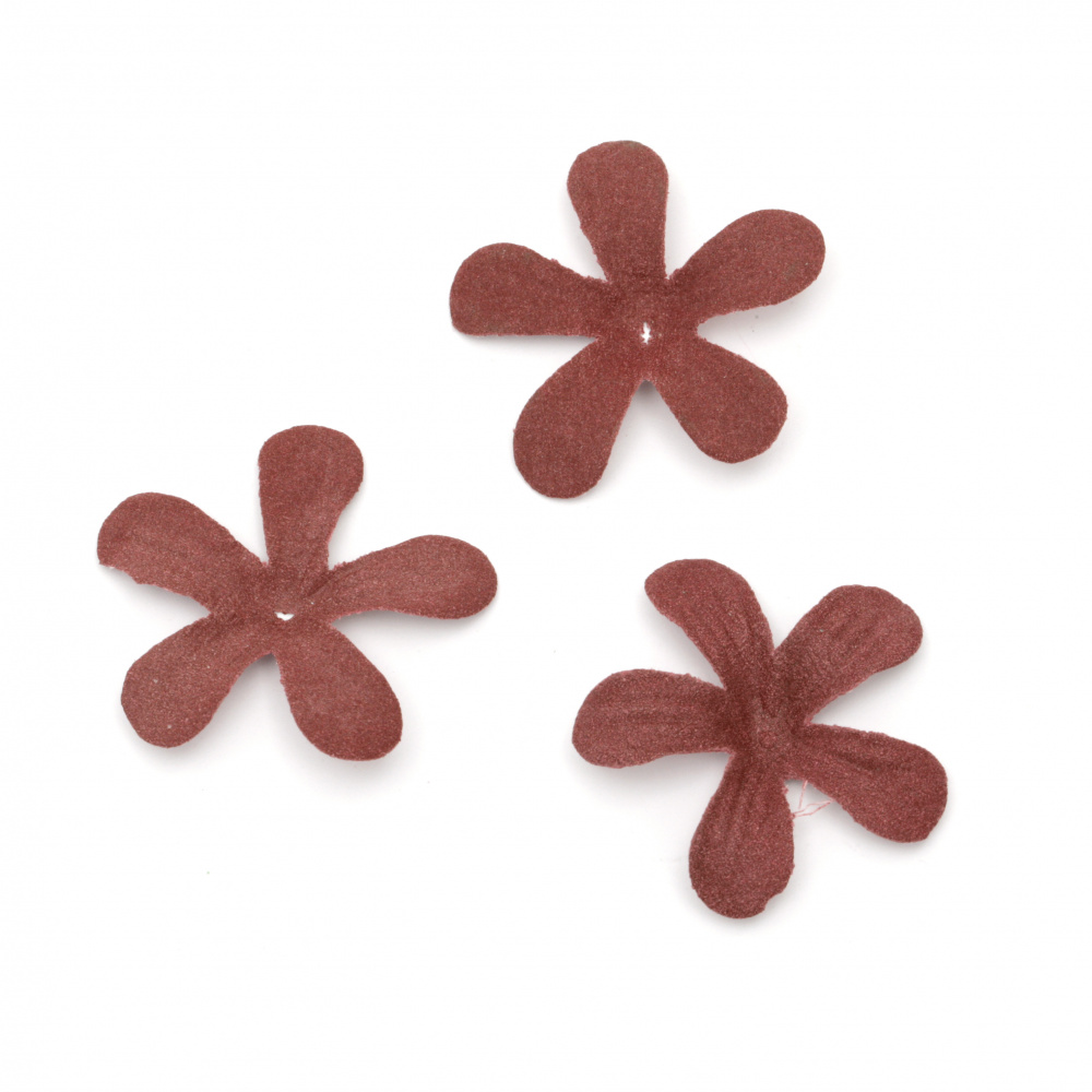 Flowers made of suede paper 40 mm color dark red pastel - 10 pieces