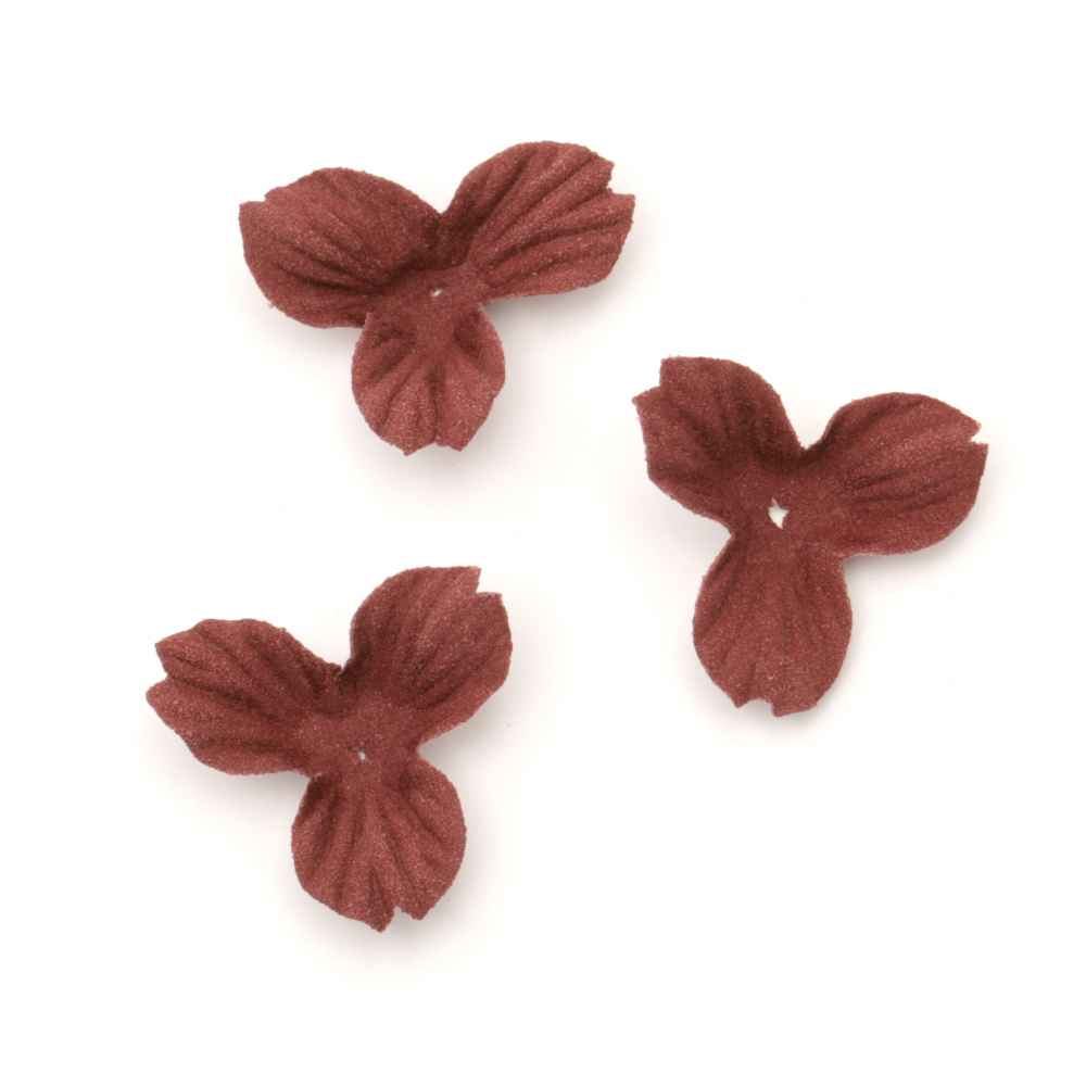 Flowers made of suede paper 35x10 mm dark red pastel color - 10 pieces
