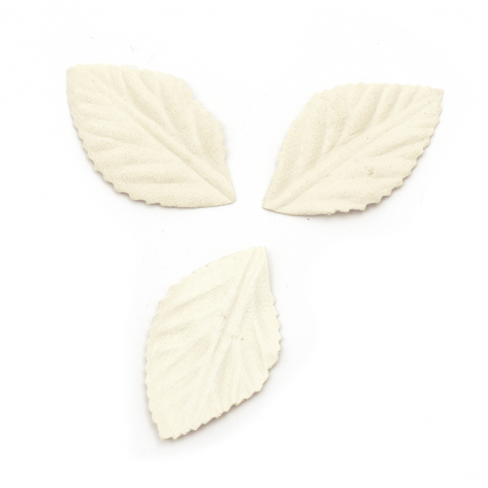 Leaf / Leaves made of Suede Paper, Size: 45x30 mm, Color: Ecru - 10 pieces