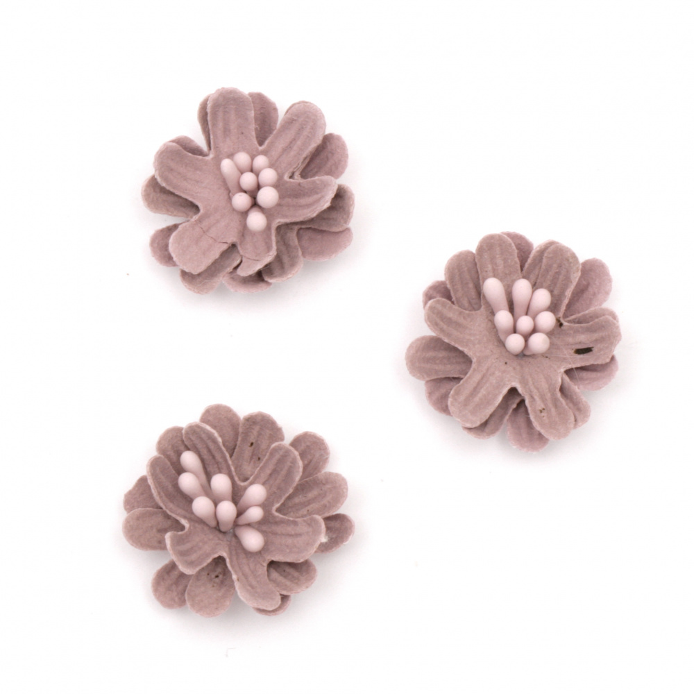 Flower made of suede paper with stamens 25x10 mm color pale pink pastel - 5 pieces
