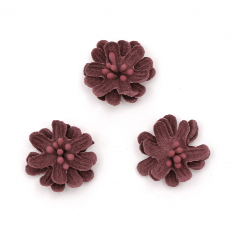 Flower made of suede paper with stamens 25x10 mm color deep pink pastel - 5 pieces