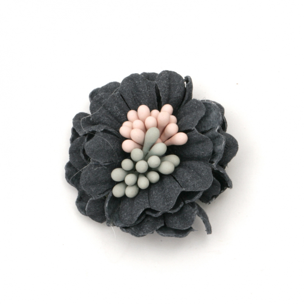 Flower made of suede paper with a stump and colored stamens 30x13 mm color dark blue pastel
