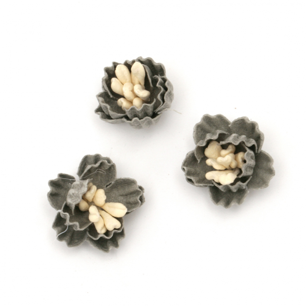 Flower made of suede paper with stamens 17x10 mm color gray pastel - 5 pieces
