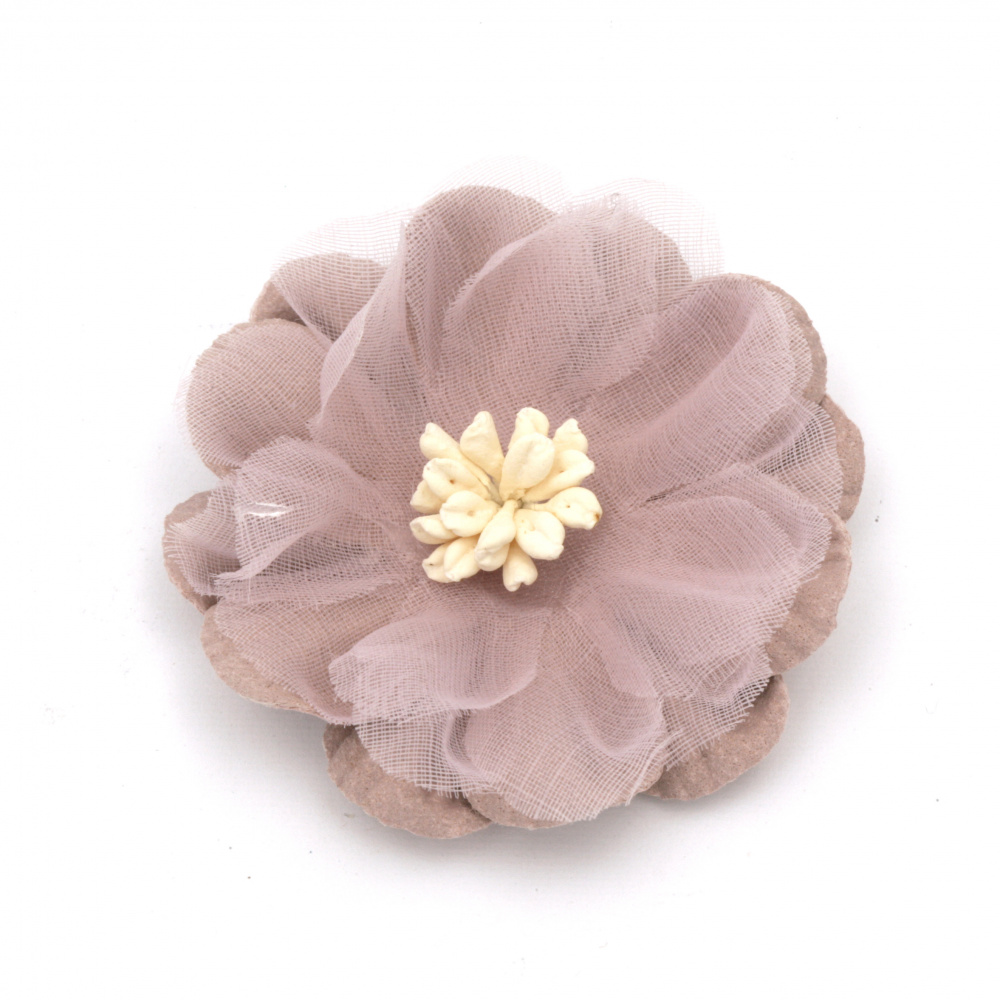 Λουλούδι από χαρτί σουέτ και στήμονες χρώμα οργάντζας ροζ 47x20 mm