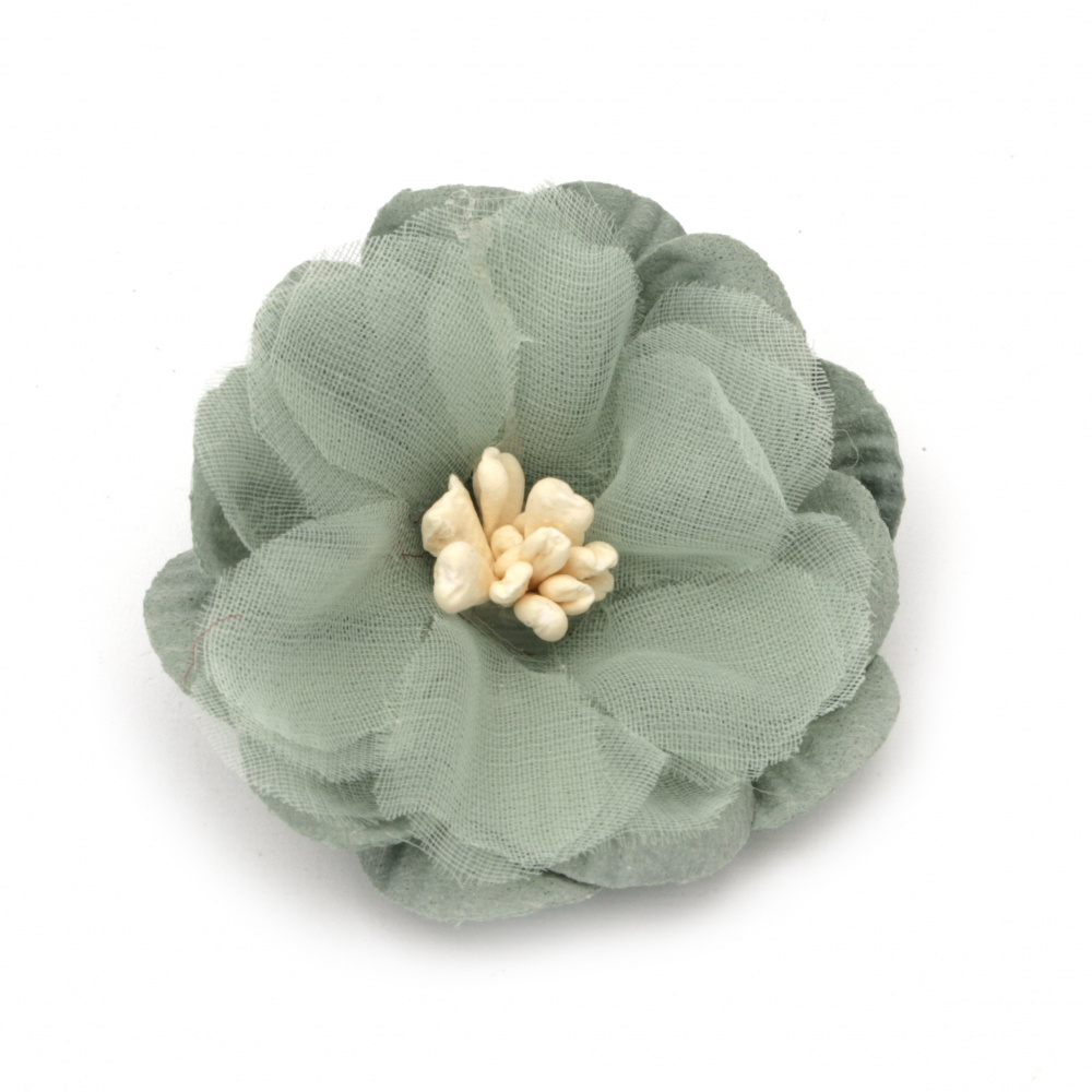 Velour and Organza Paper Flower with Stamen, 47x20 mm, Blue Color