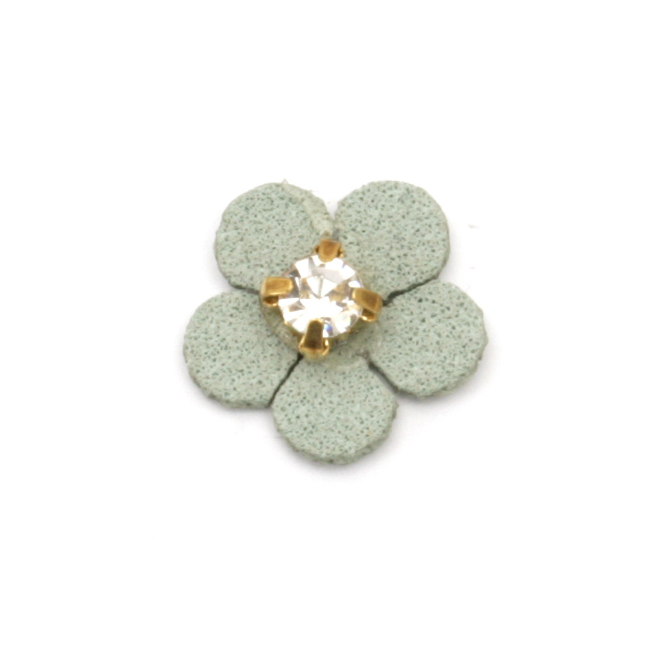 Flowers made of suede paper with crystal for DIY Accessories, Jewelry Making 13 mm color light blue - 10 pieces