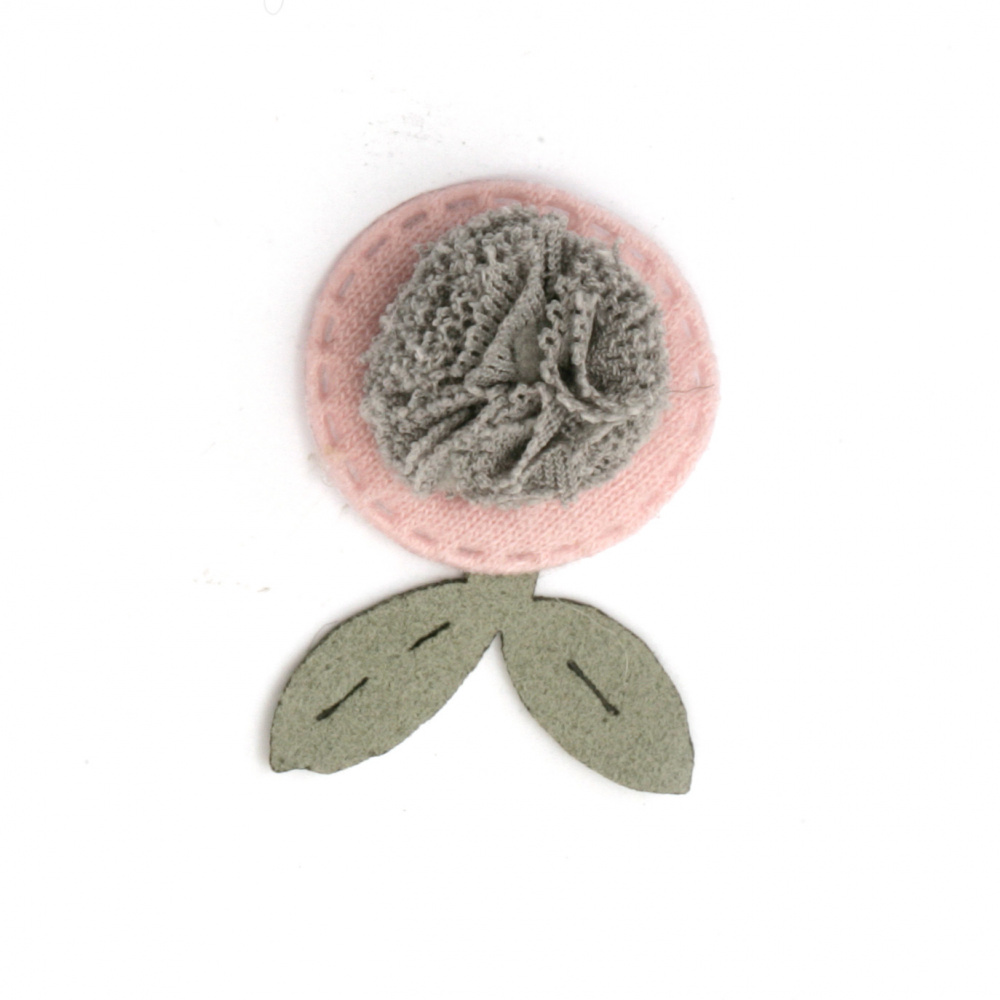 Textile element for decoration fruit with pompom 30x20 mm color green, pink, gray -5 pieces