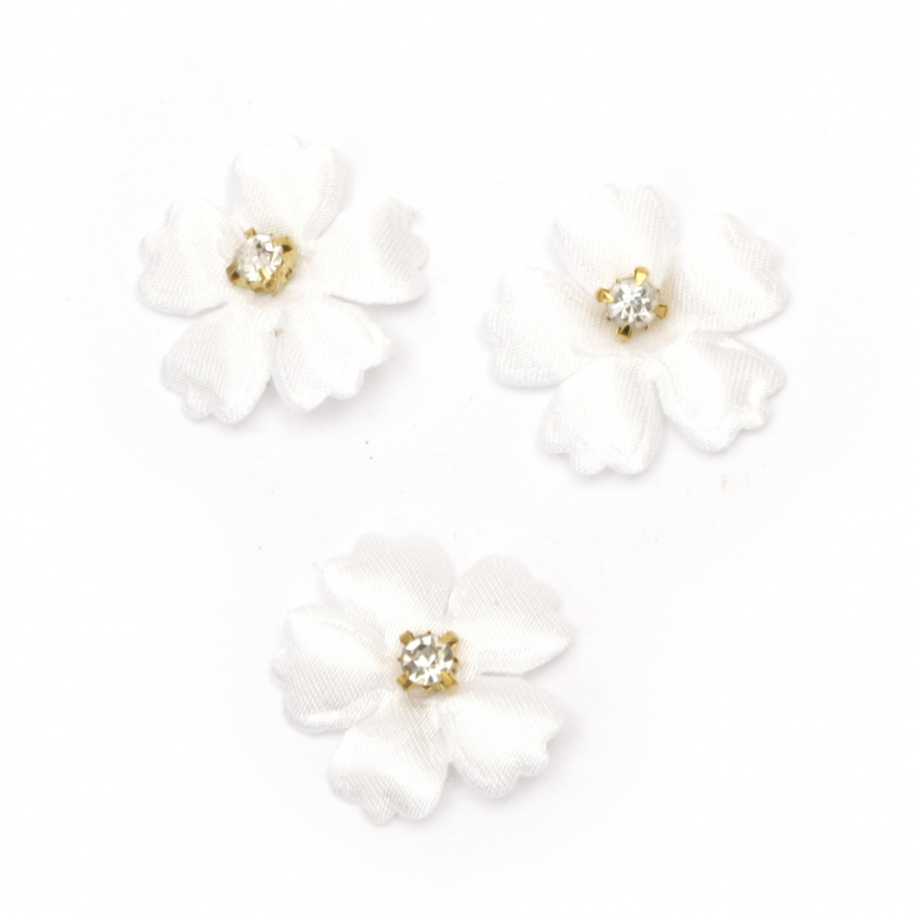 Element textil pentru decorarea florilor cu cristal 25 mm culoare alb -10 bucăți